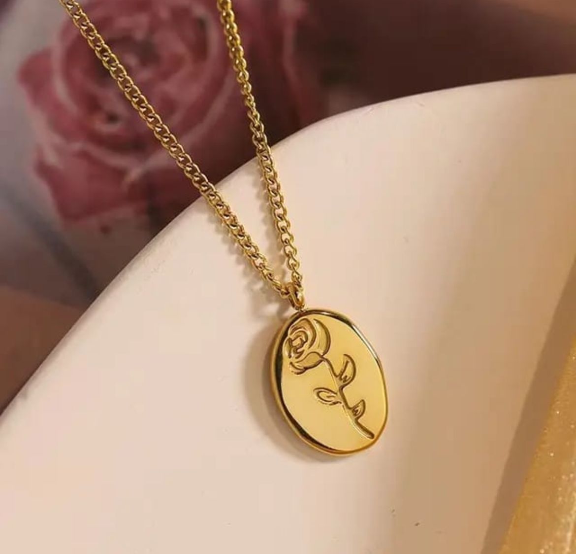 Golden Rose Medallion Pendant Necklace