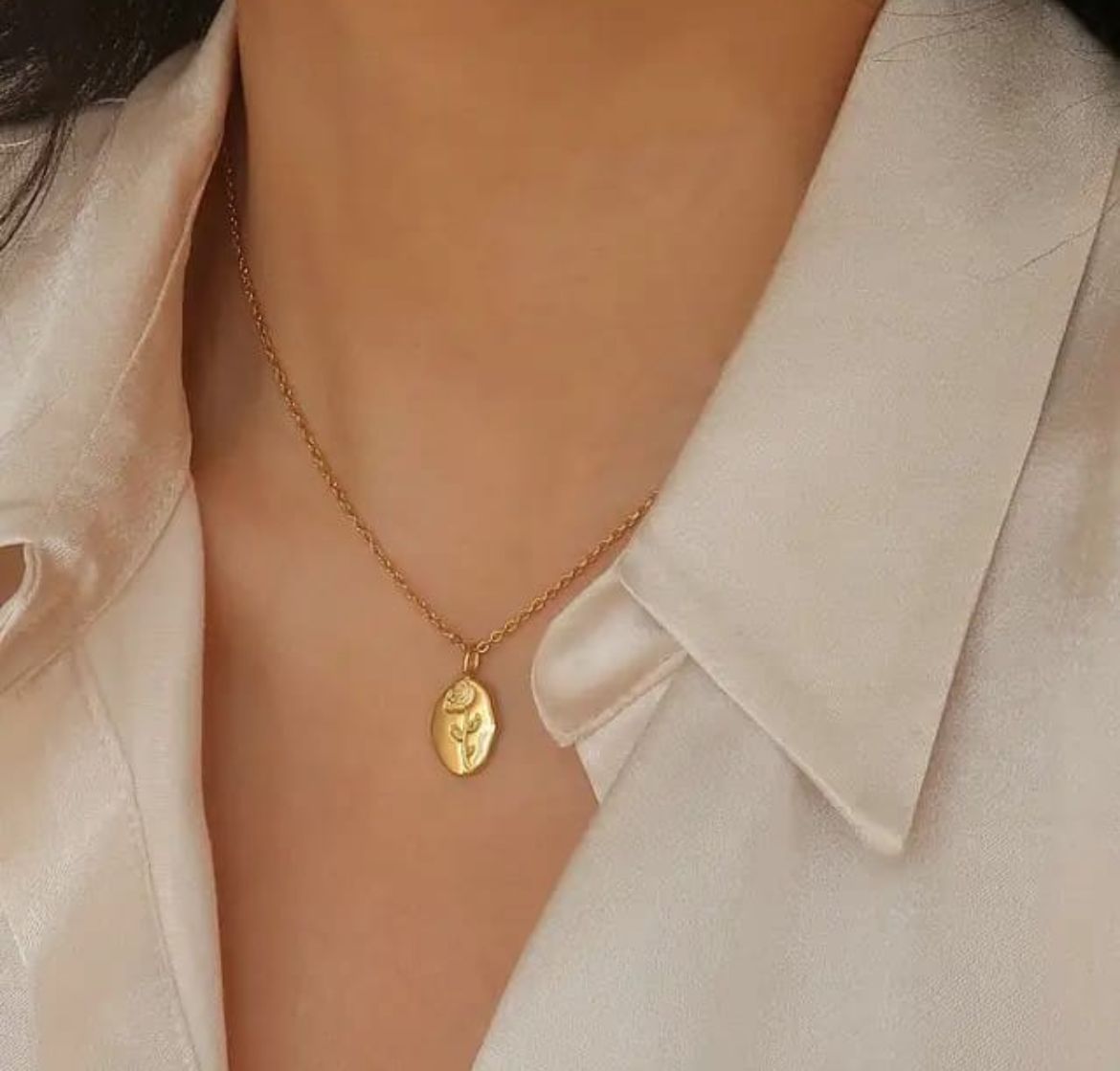 Golden Rose Medallion Pendant Necklace