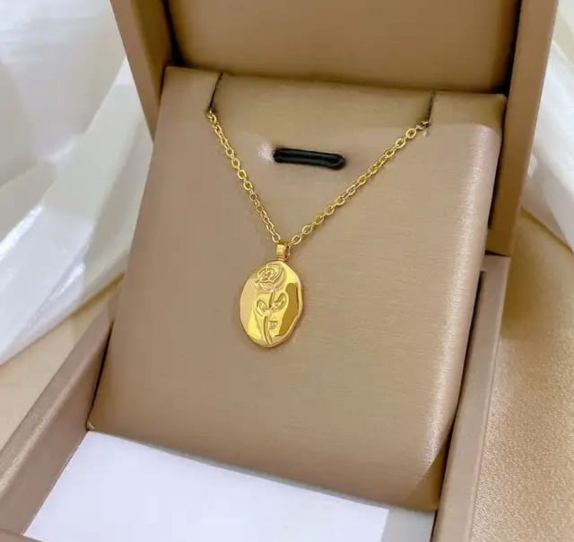 Golden Rose Medallion Pendant Necklace