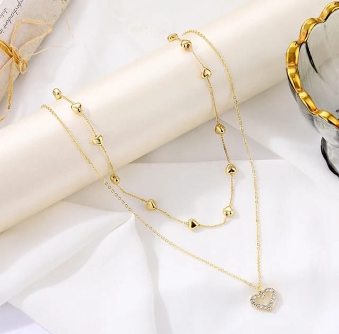 Elegant Gold Heart Charm Rhinestone Pendant