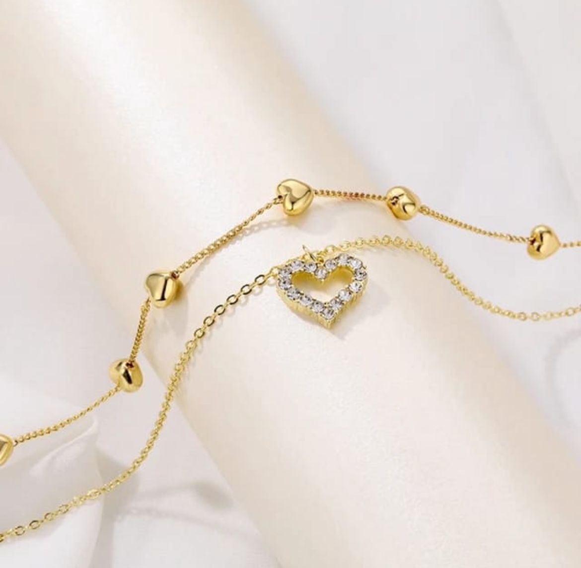 Elegant Gold Heart Charm Rhinestone Pendant