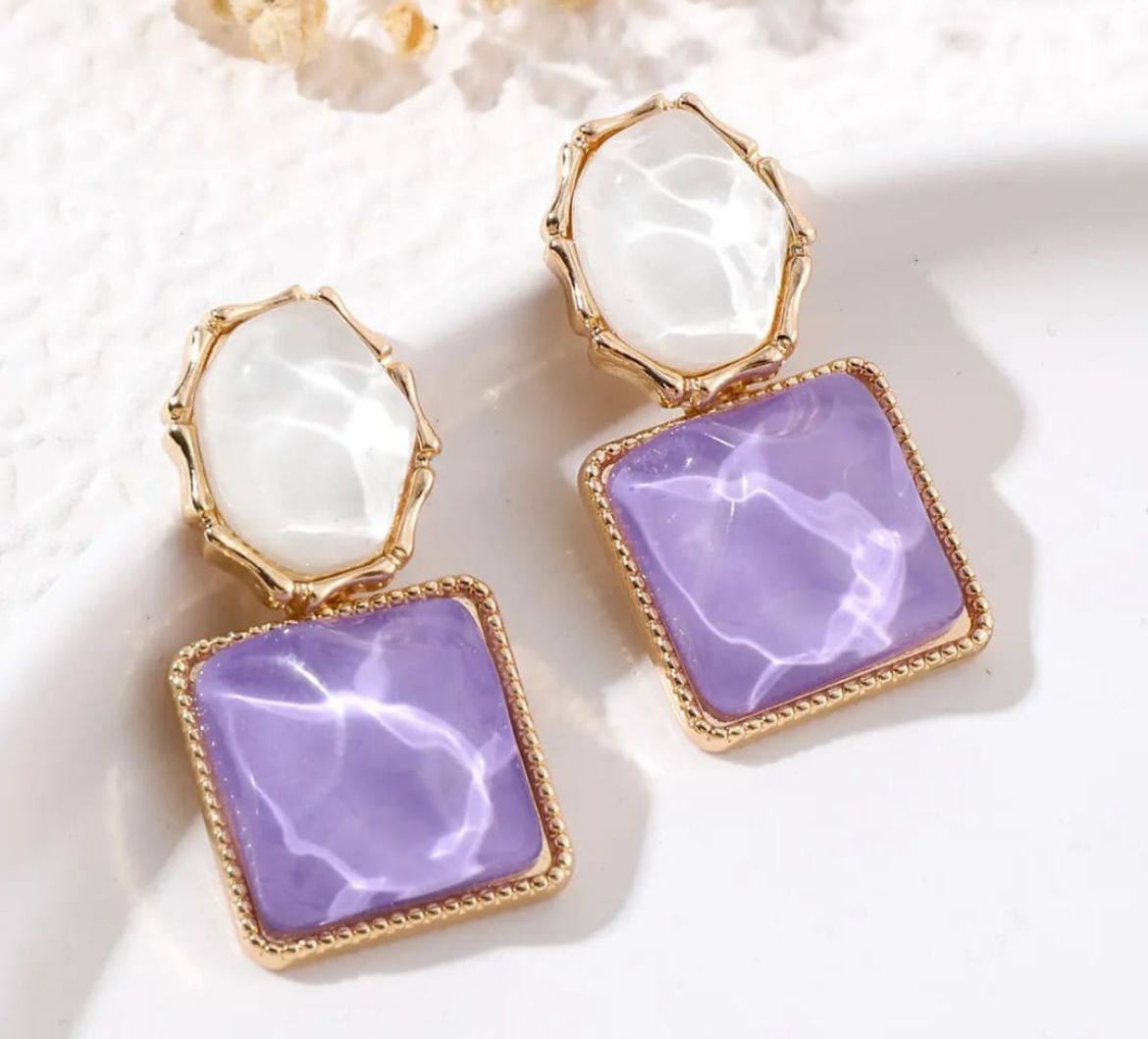 Iridescent Lavender & Pearl Dual Stone Drop Earrings