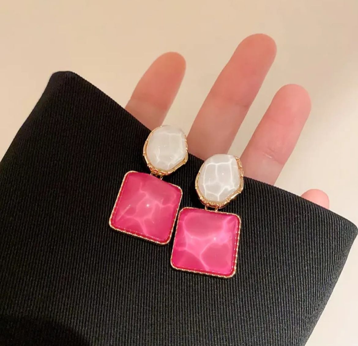 Iridescent Lavender & Pearl Dual Stone Drop Earrings