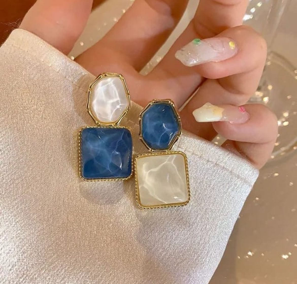 Ocean Mist Dual-Tone Resin Drop Earrings