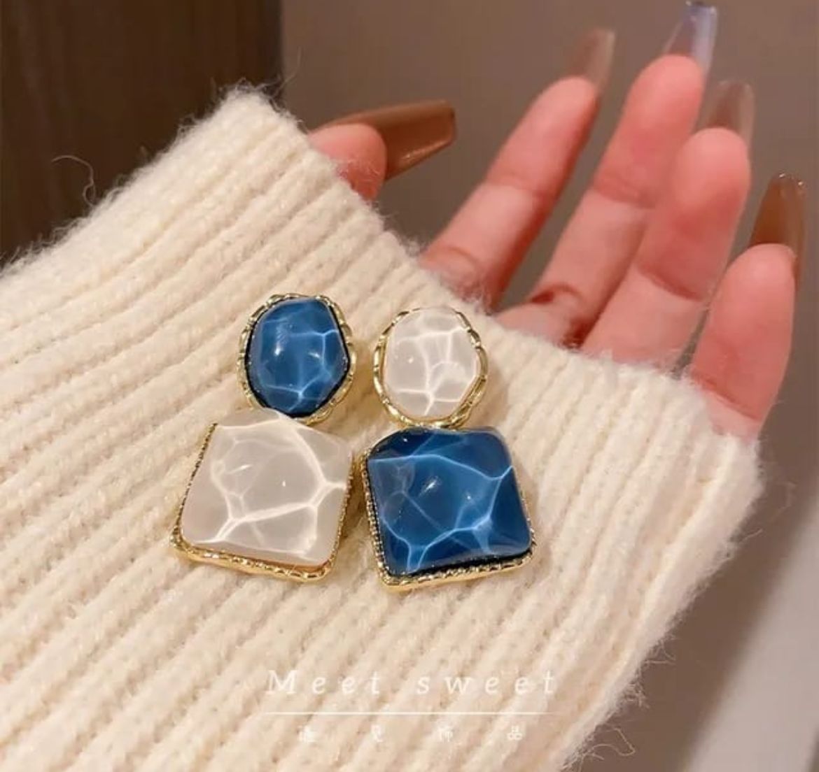 Ocean Mist Dual-Tone Resin Drop Earrings