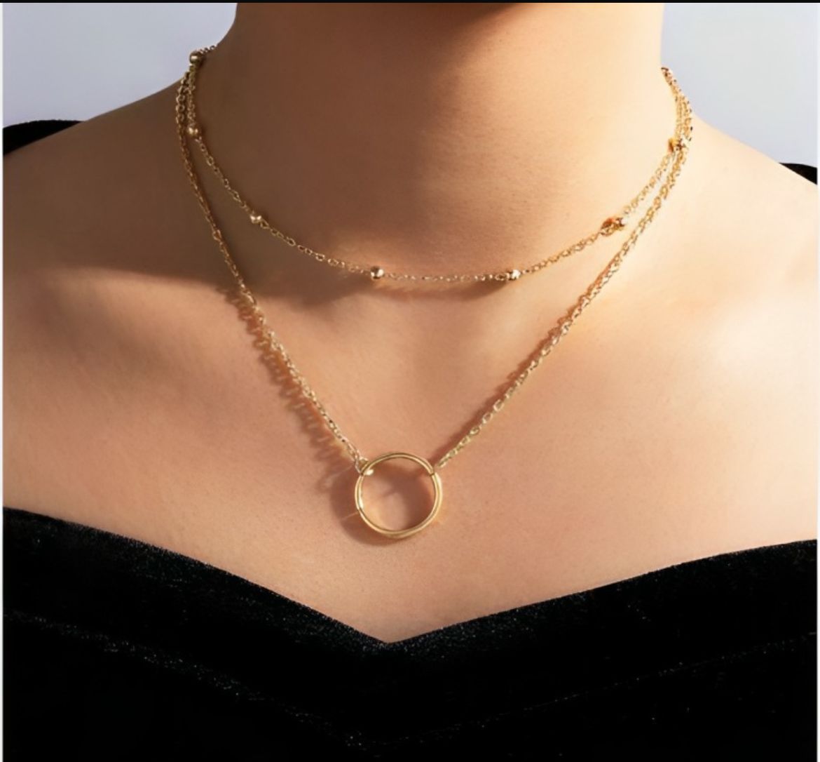 Minimalist Double-Layer Circle Pendant Necklace