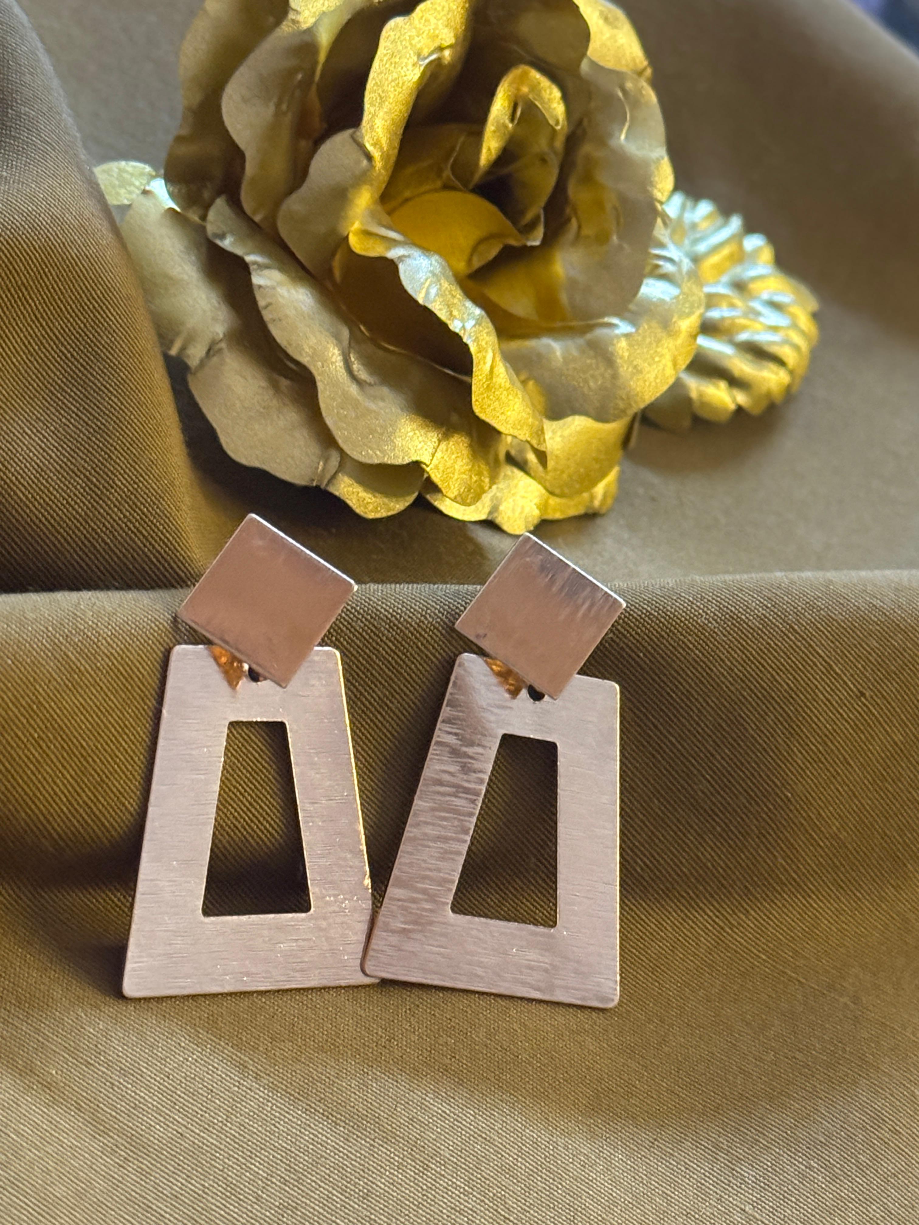Geometric Matte Rose Gold Statement Earrings
