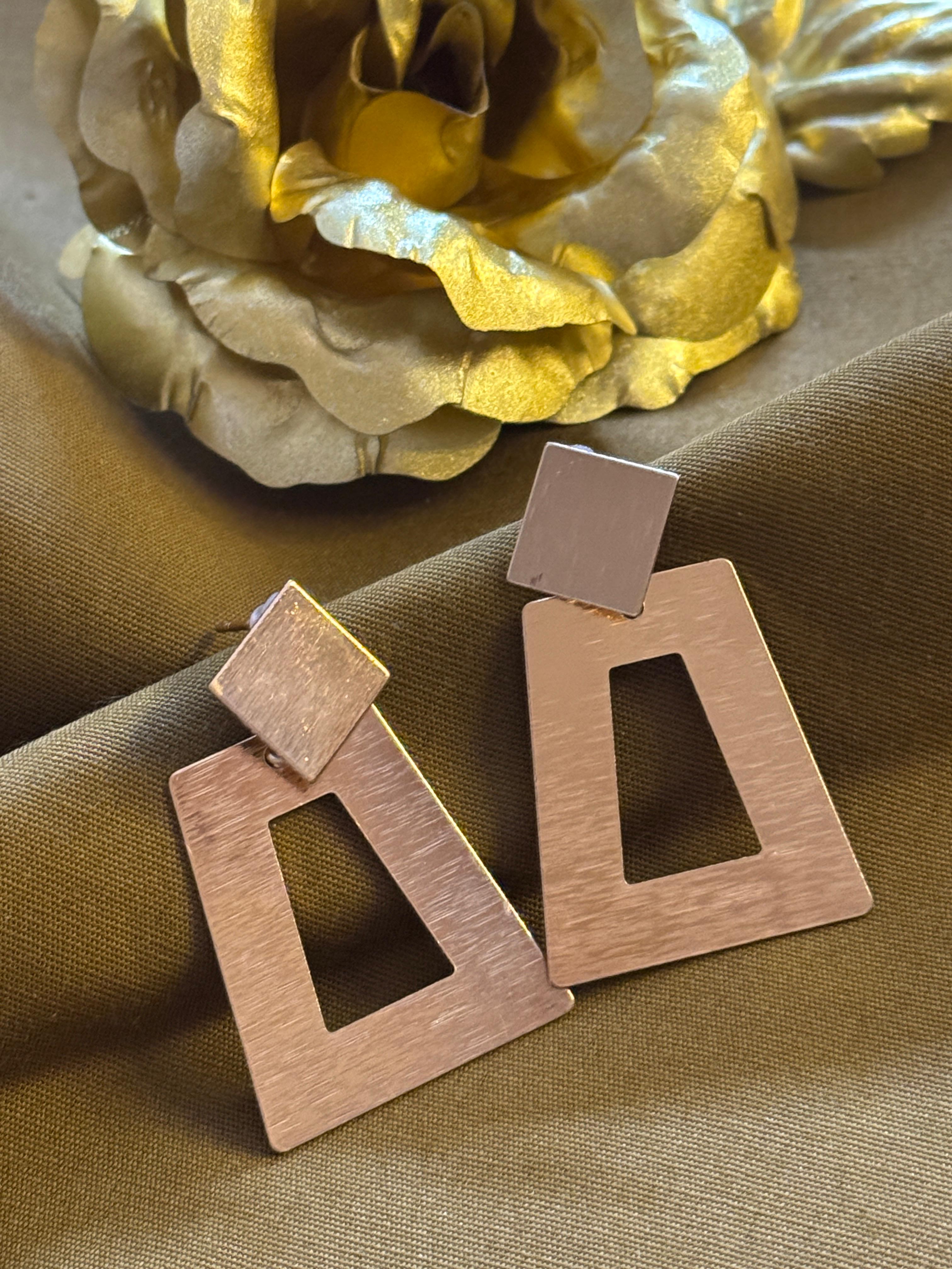 Geometric Matte Rose Gold Statement Earrings