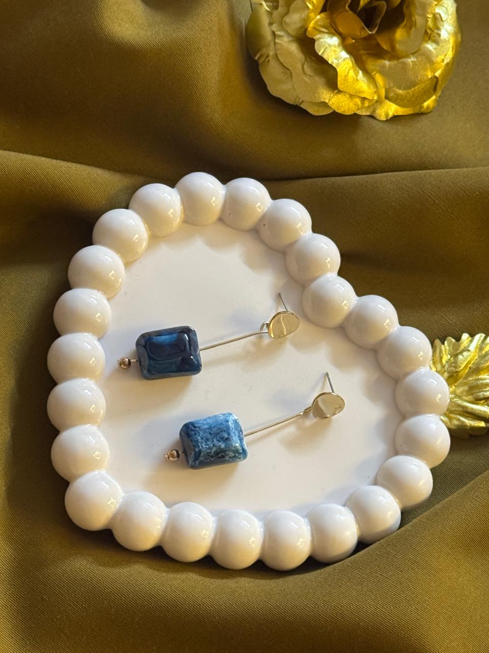 Ocean Marble Long Drop Earrings