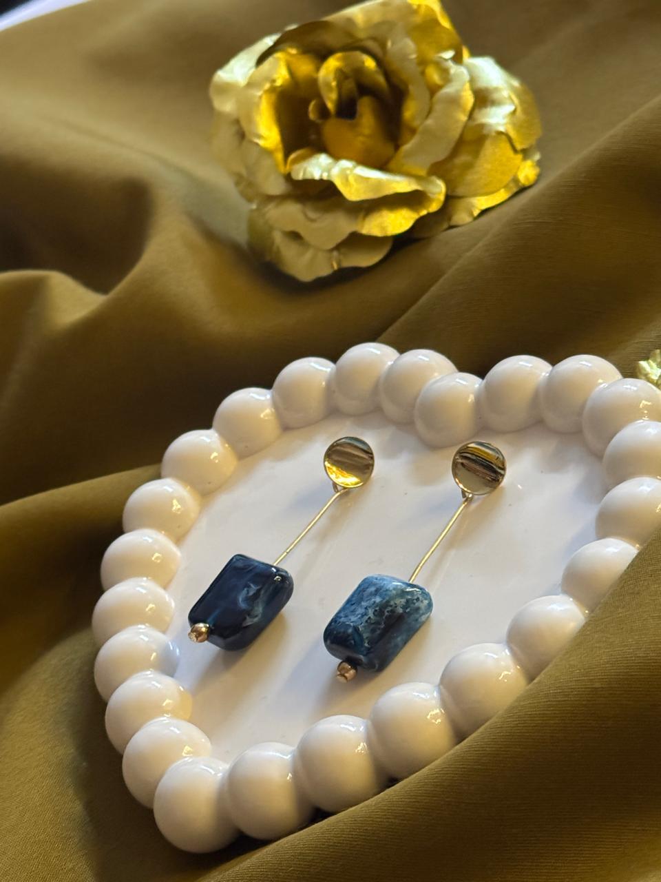Ocean Marble Long Drop Earrings