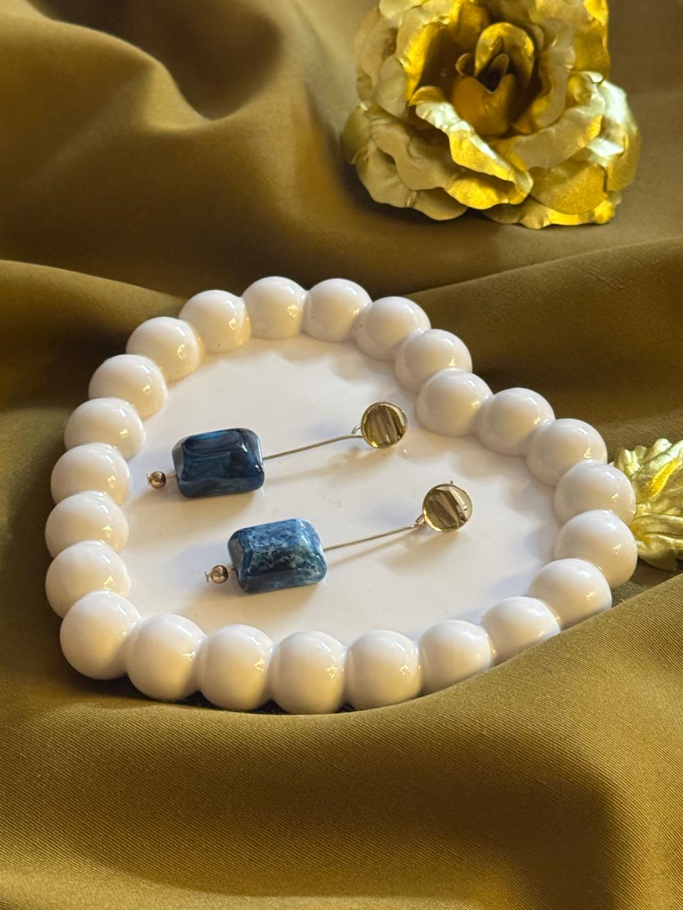 Ocean Marble Long Drop Earrings