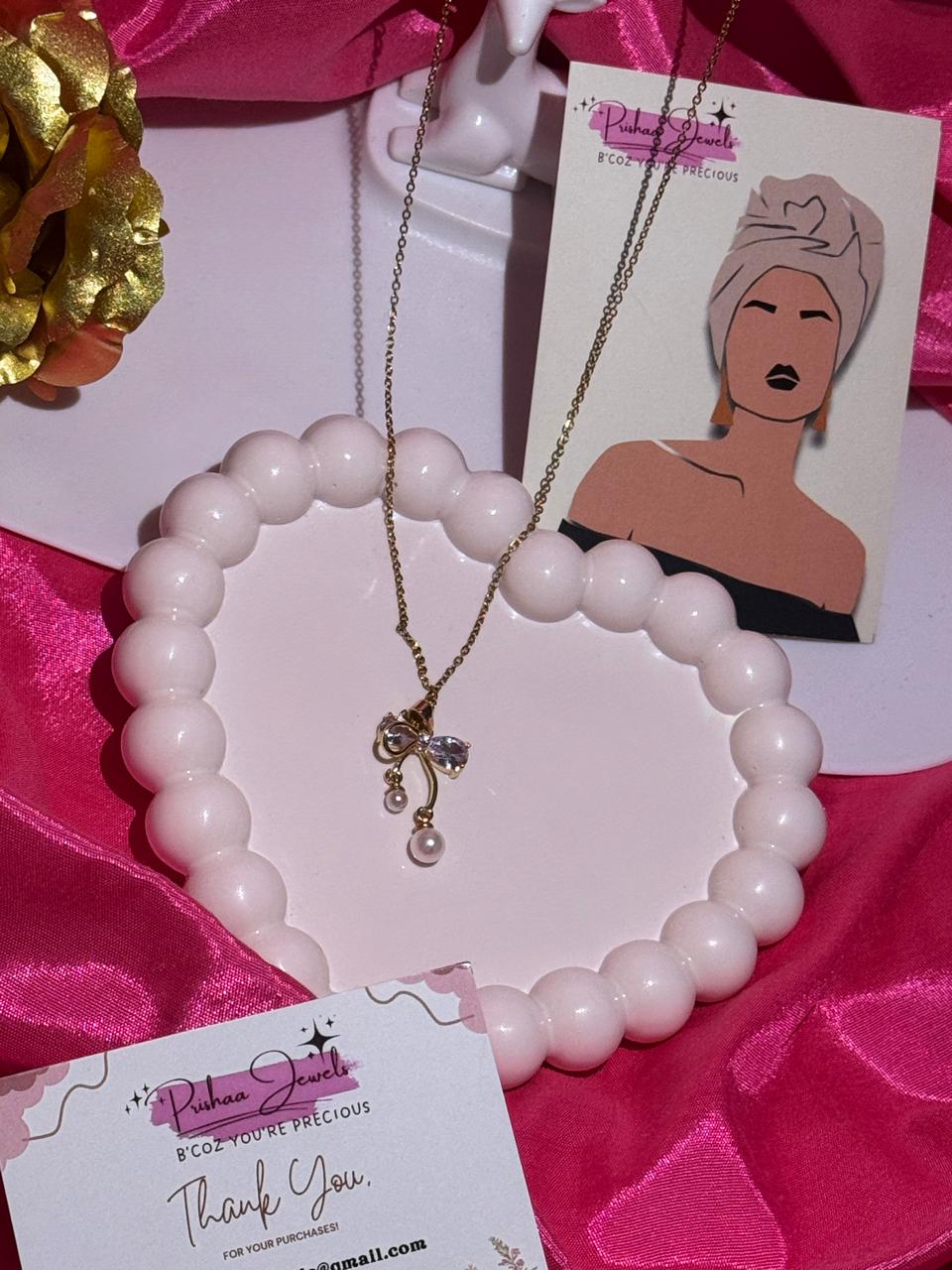 pearl Blush Bow Necklace