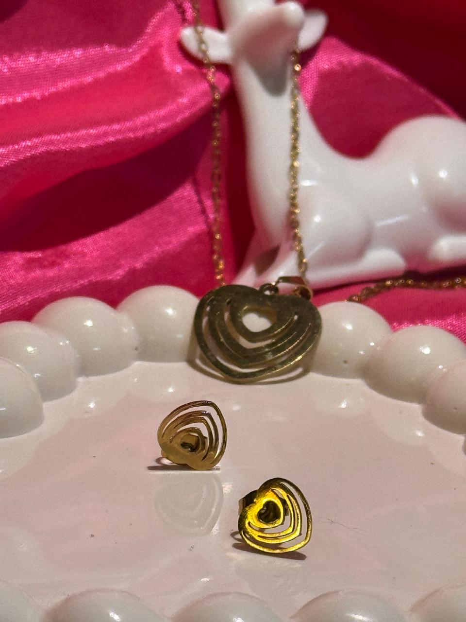 Golden Ripple Heart Jewelry Set