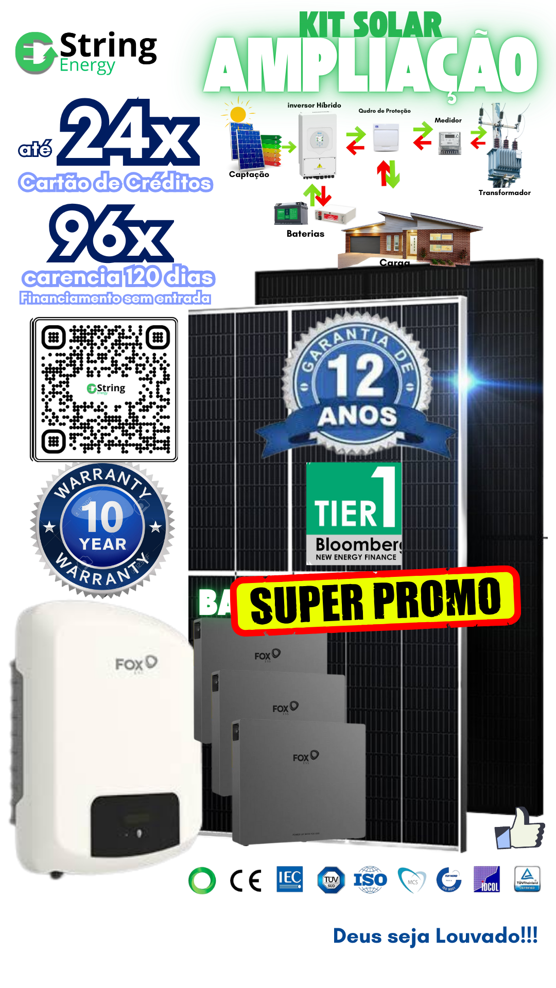 Kit ANTI-APAGÃO1 Baterias Solar LiFePO4 5kWh com Inversor Híbrido FOXESS + 4 Painéis de 700W