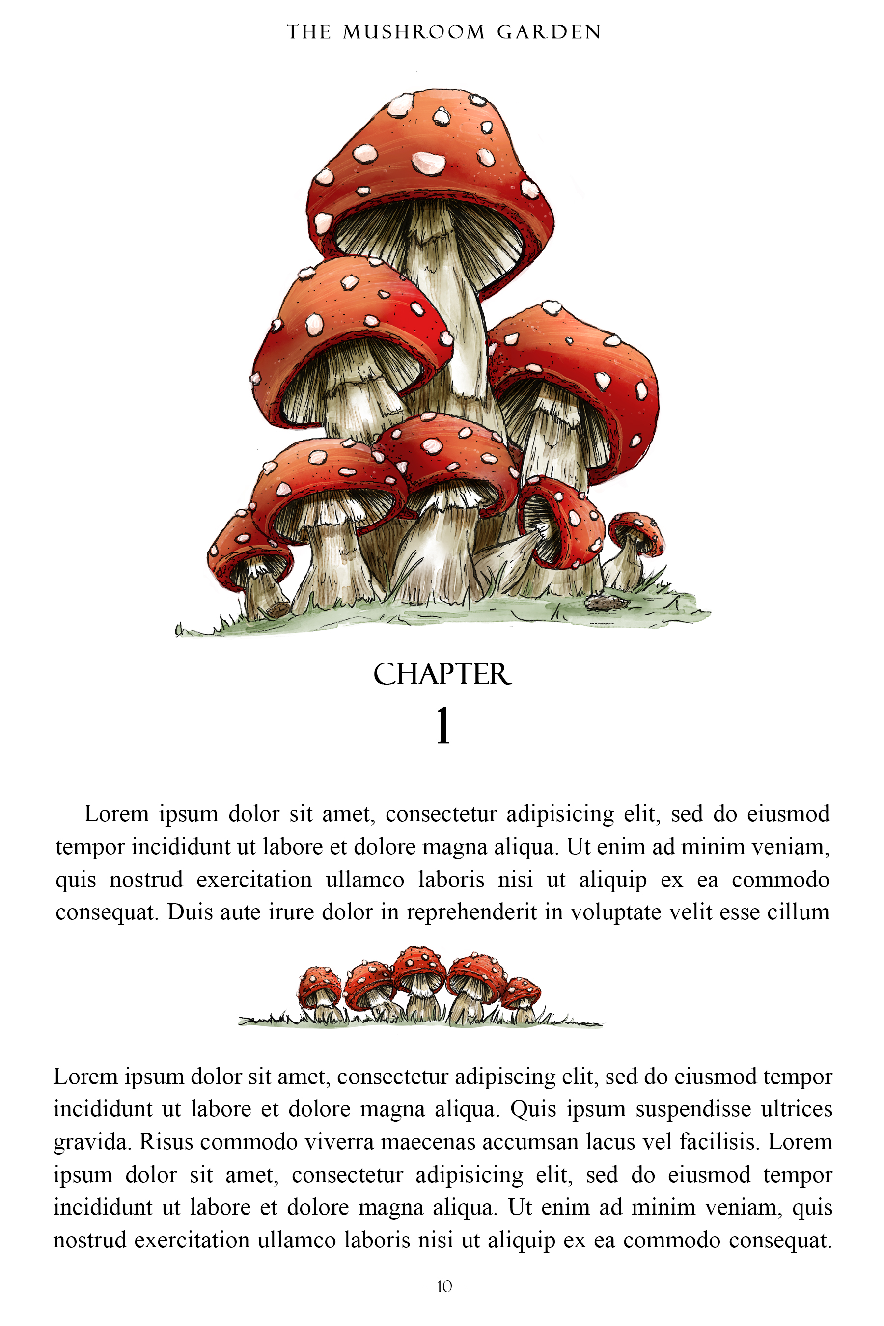 Fly Agaric Mushroom Illustration Header & Divider Package - Color, Line Art, Grayscale in One Package
