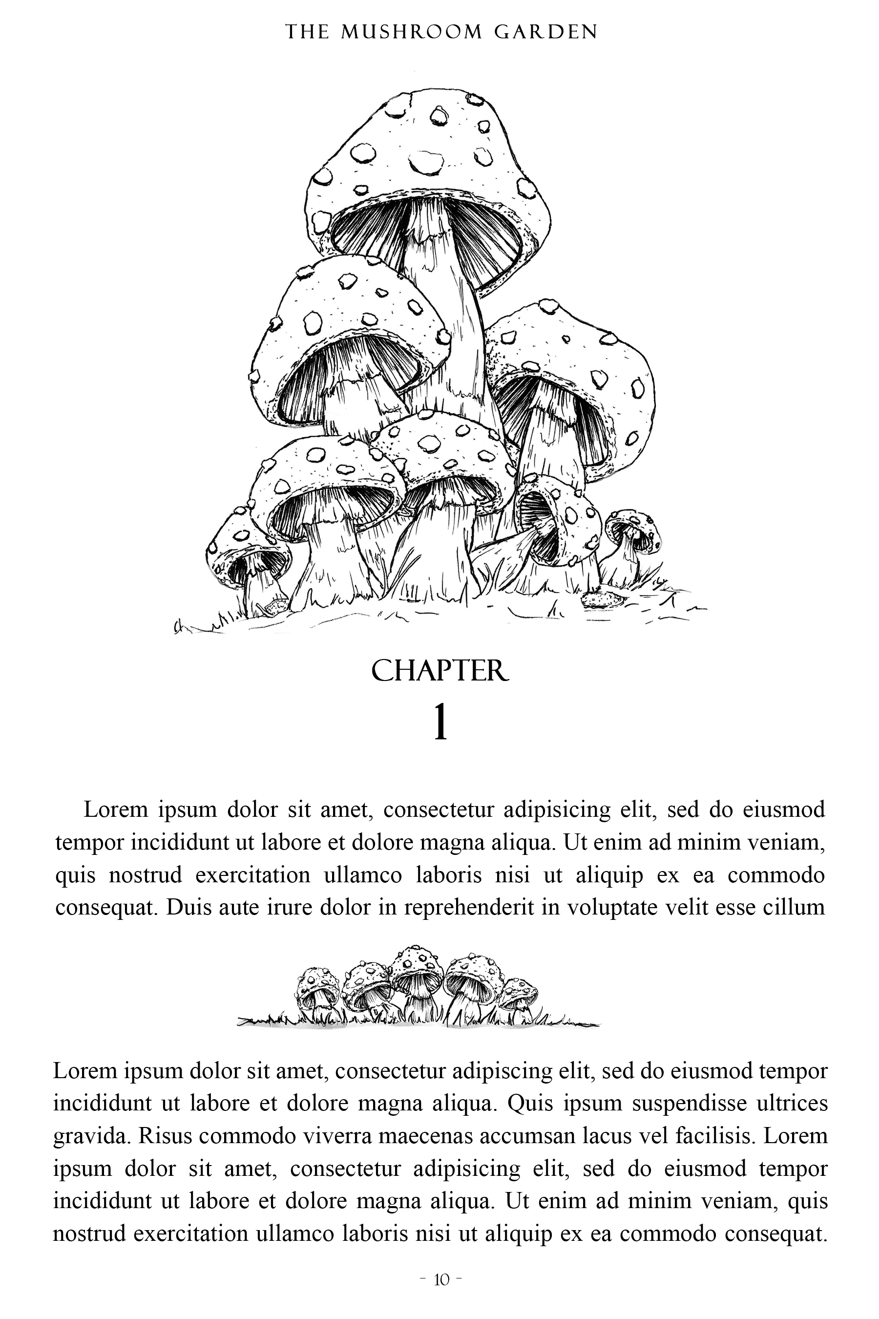 Fly Agaric Mushroom Illustration Header & Divider Package - Color, Line Art, Grayscale in One Package