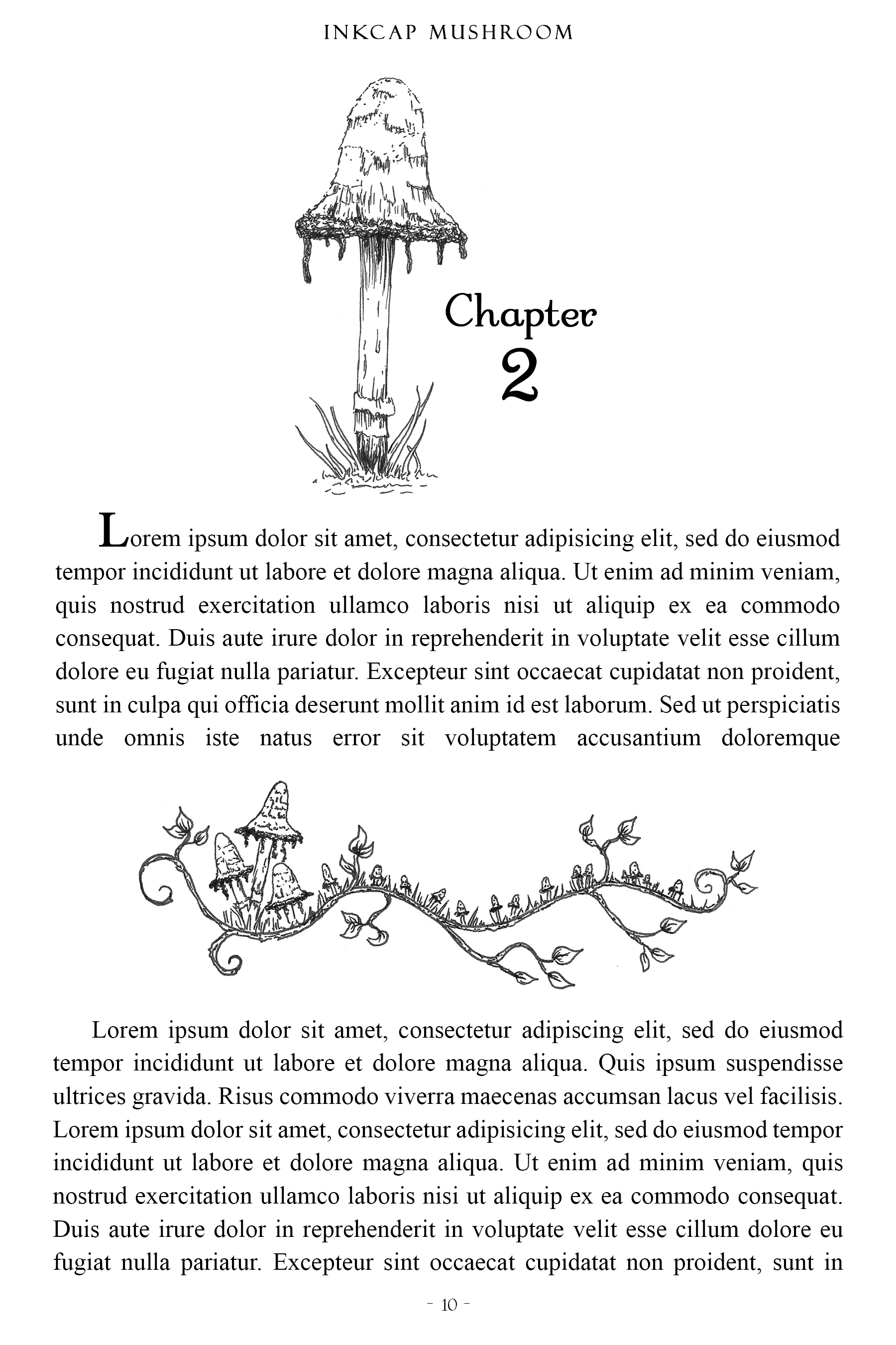 Ink Cap Mushroom Header, Page Frame, Circle & Divider Package