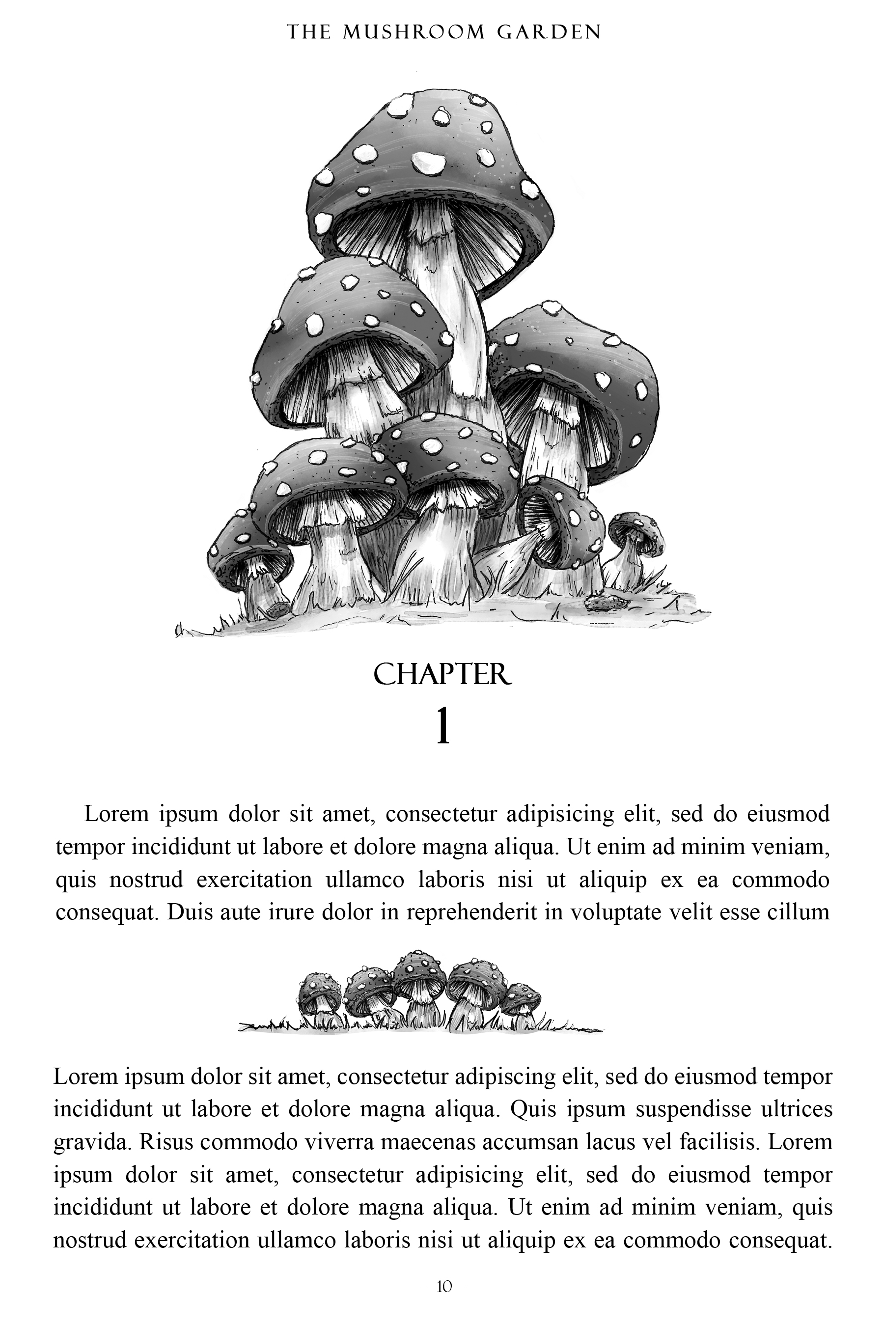 Fly Agaric Mushroom Illustration Header & Divider Package - Color, Line Art, Grayscale in One Package