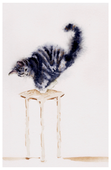 Watercolor Pouncing Kitty Card
