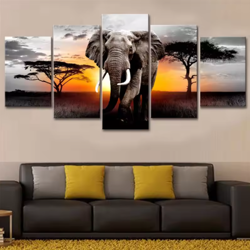 Elephant Sunset Wall Art
