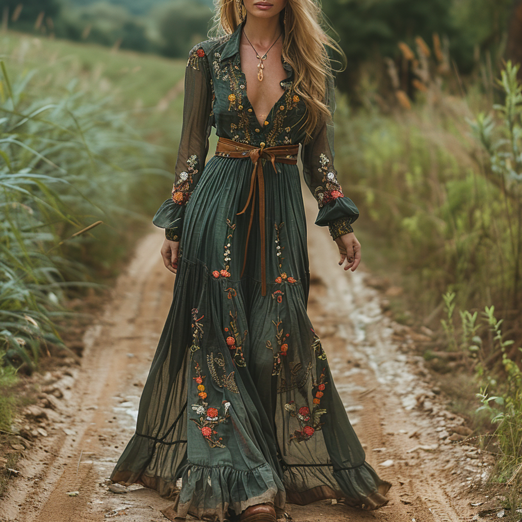 Funky Fashion Style Long-sleeved Maxi Long Dress