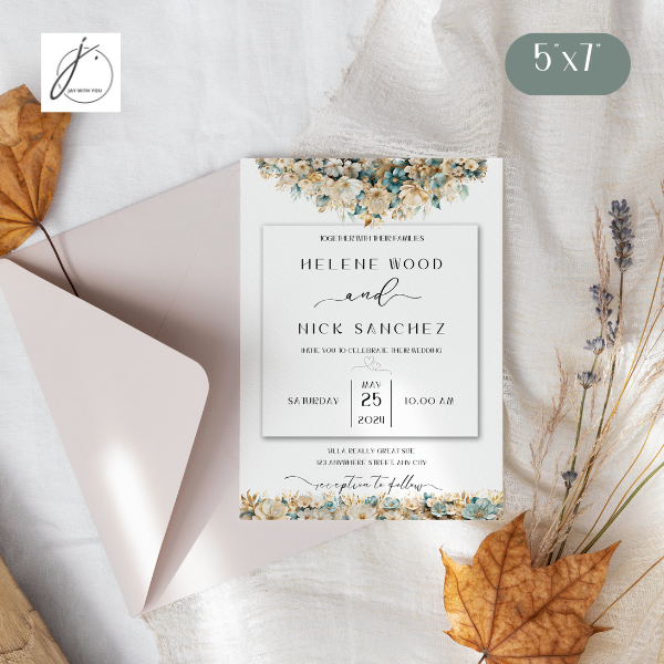 Teal-Gold Floral Wedding Invitation - Envelope Liner