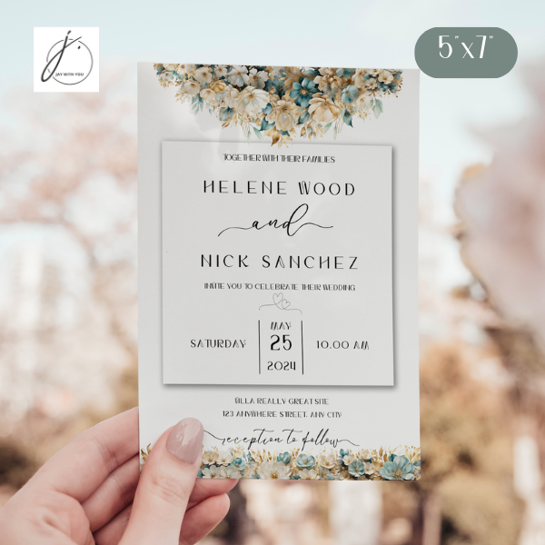 Teal-Gold Floral Wedding Invitation - Envelope Liner