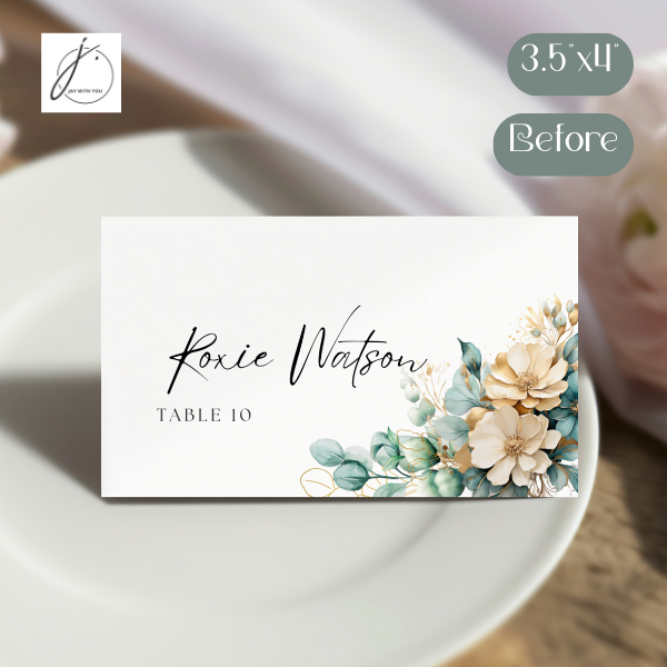 Teal-Gold Floral Place-Reserved Card / Tag