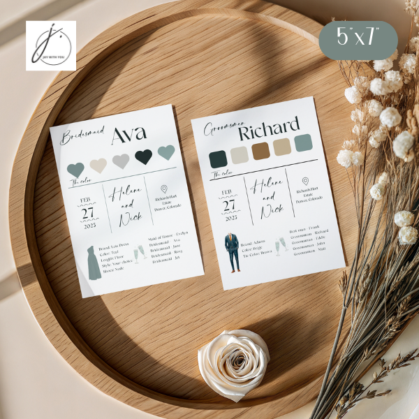 Teal-Gold Floral Info Card (Bridesmaid-Groomsmen)