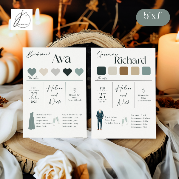 Teal-Gold Floral Info Card (Bridesmaid-Groomsmen)