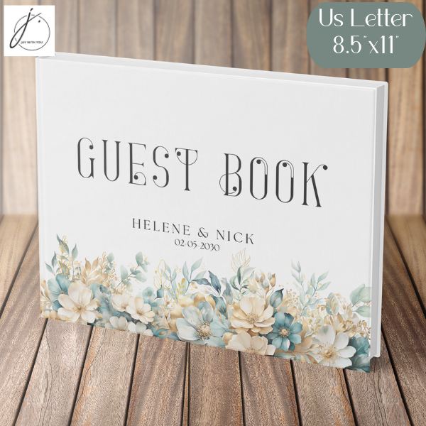Teal-Gold Floral Guest Book