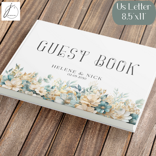 Teal-Gold Floral Guest Book