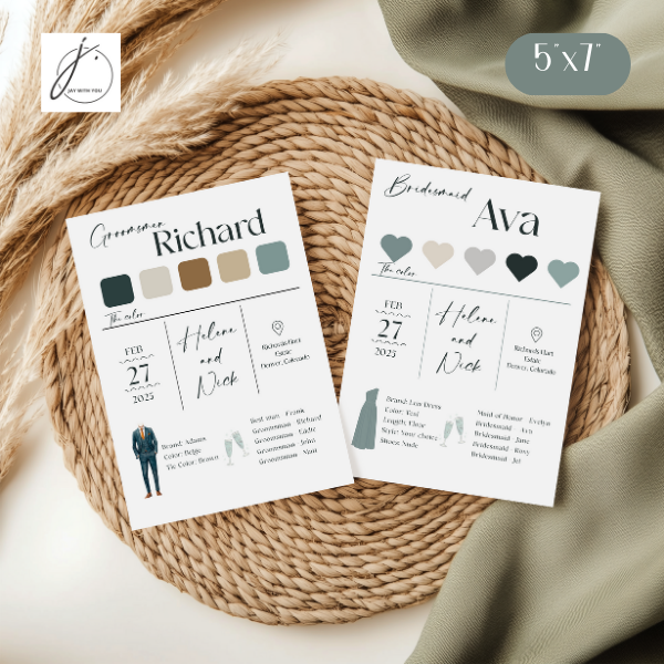 Teal-Gold Floral Info Card (Bridesmaid-Groomsmen)