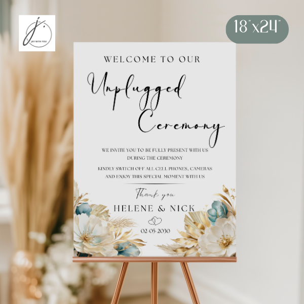 Teal-Gold Floral Wedding Sign