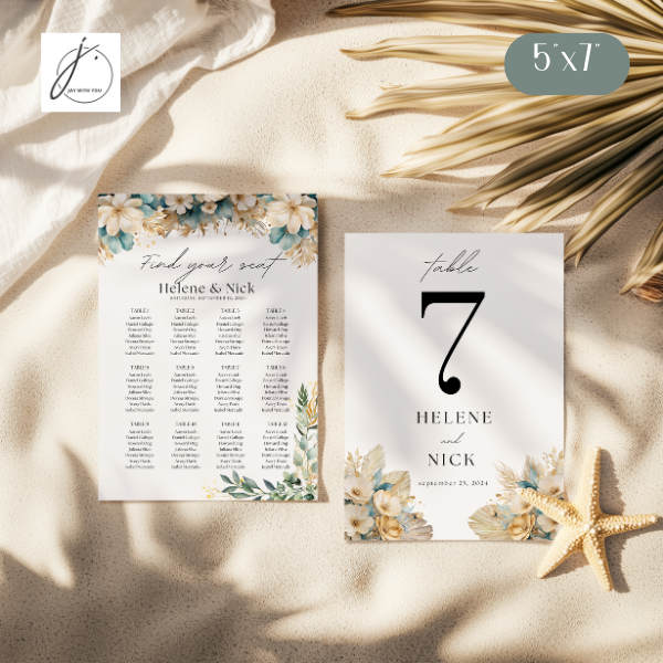 Teal-Gold Floral Seating Chart - Table Number