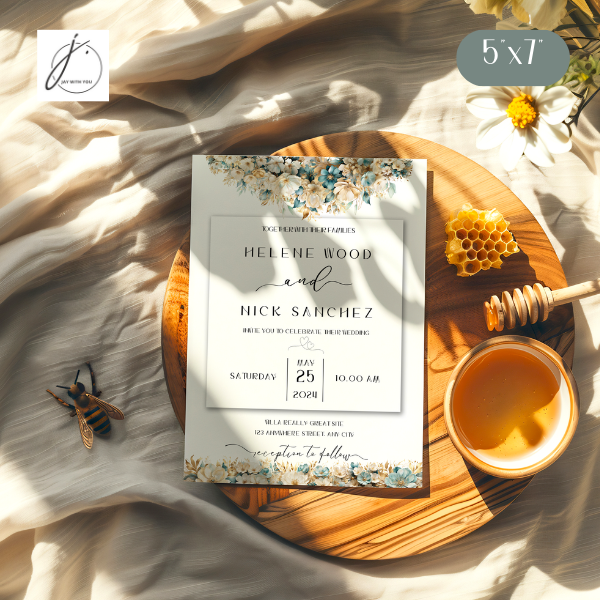 Teal-Gold Floral Wedding Invitation - Envelope Liner