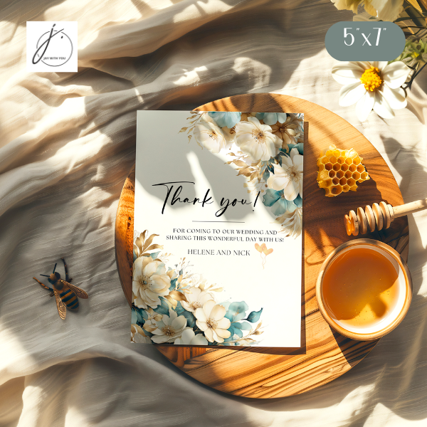Teal-Gold Floral Thank You Card
