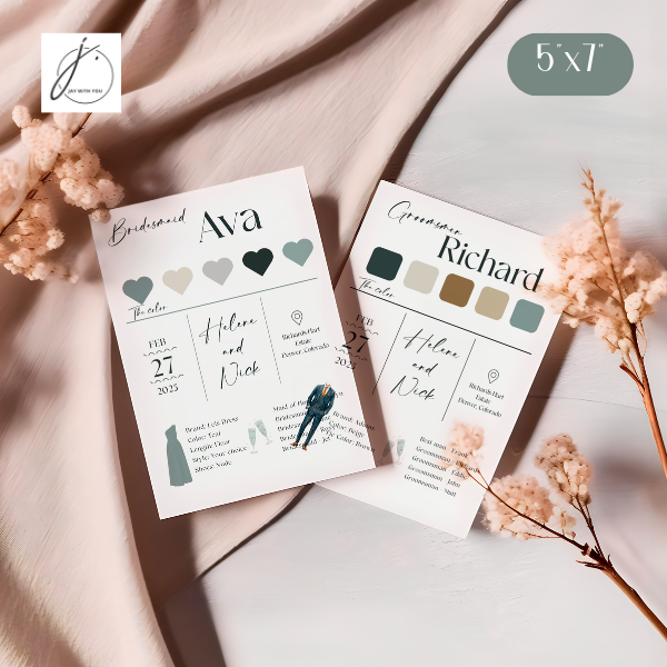 Teal-Gold Floral Info Card (Bridesmaid-Groomsmen)