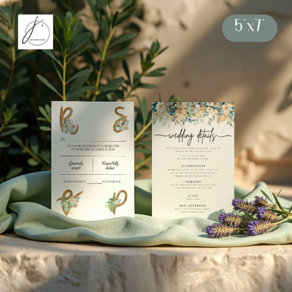Teal-Gold Floral RSVP - Wedding Info Card