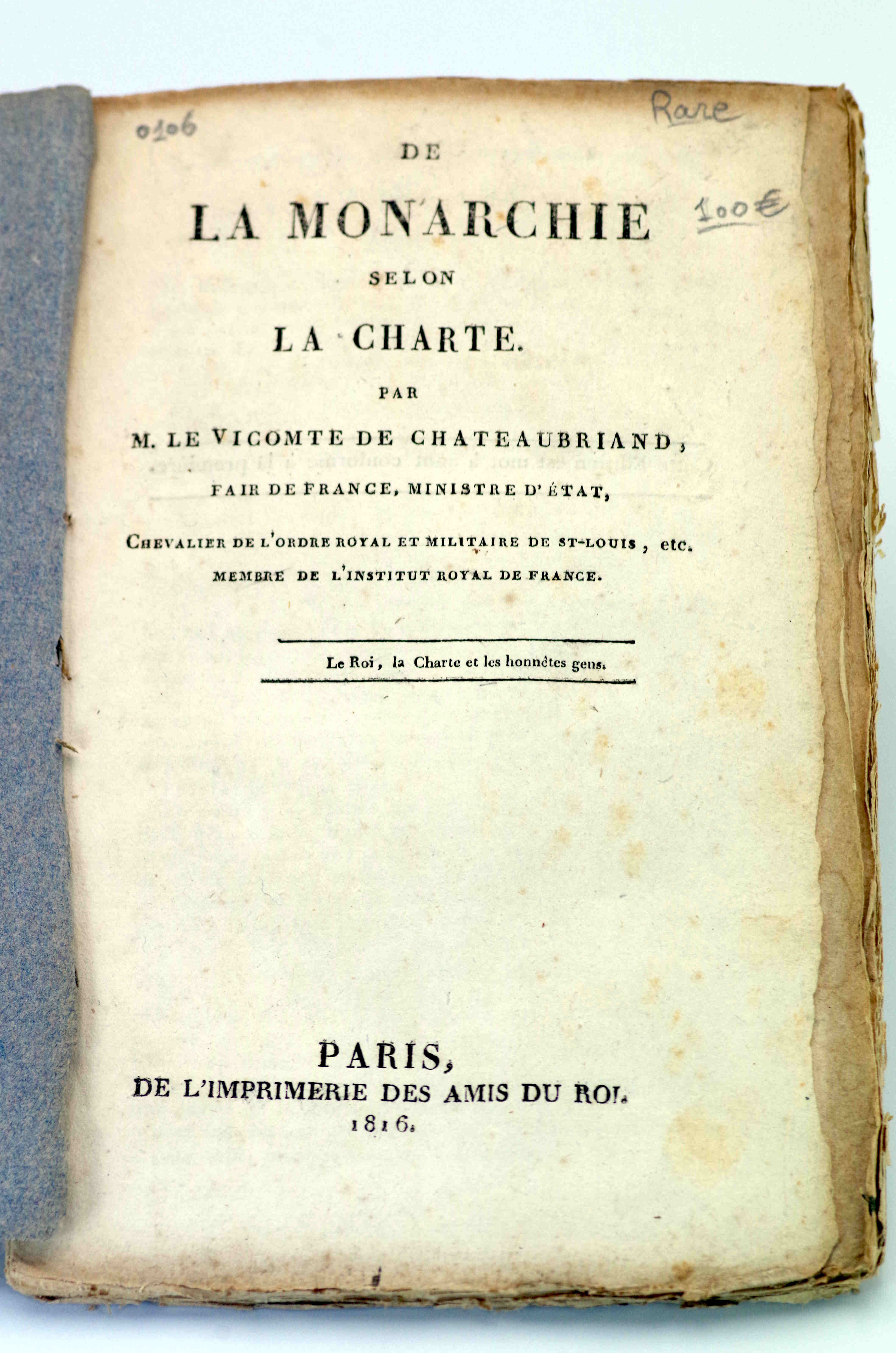 De La Monarchie selon La Charte.