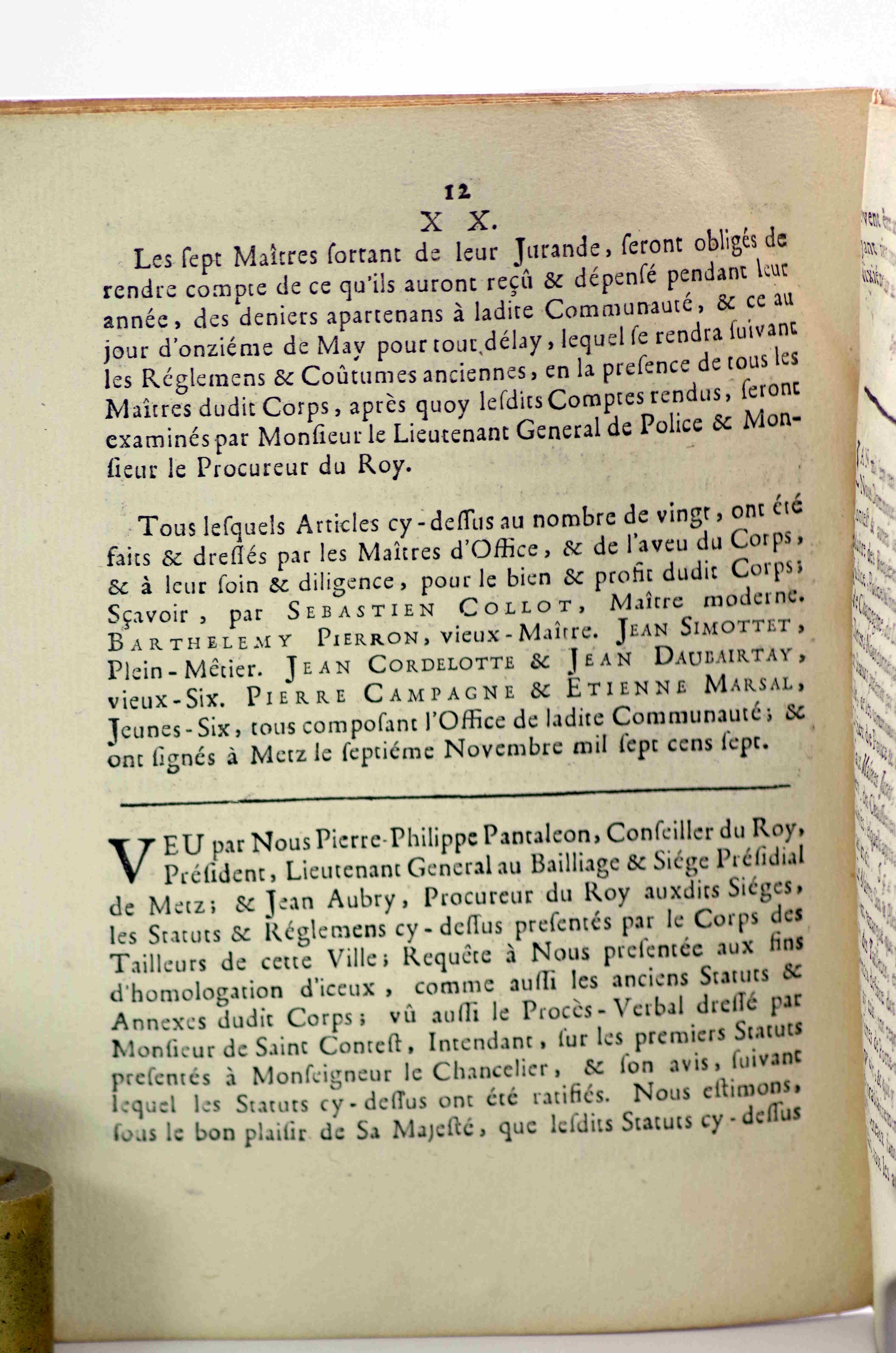 Statuts et reglemens (sic) des Maîtres Tailleurs d'habits de la ville de Metz.