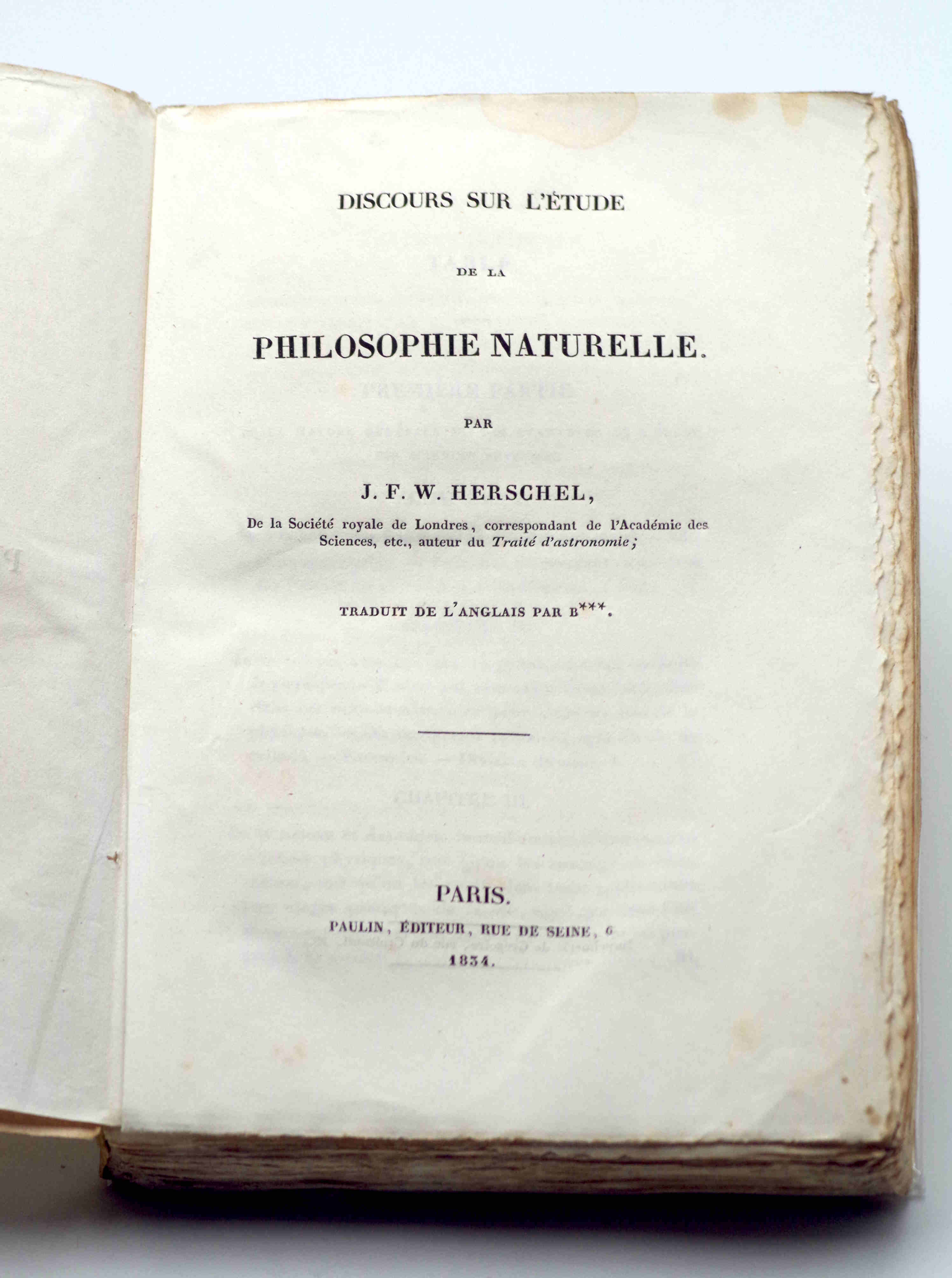 Discours sur l'étude de la Philosophie Naturelle ou exposé de l'histoire des procédés et des progrès des sciences physiques et naturelles.