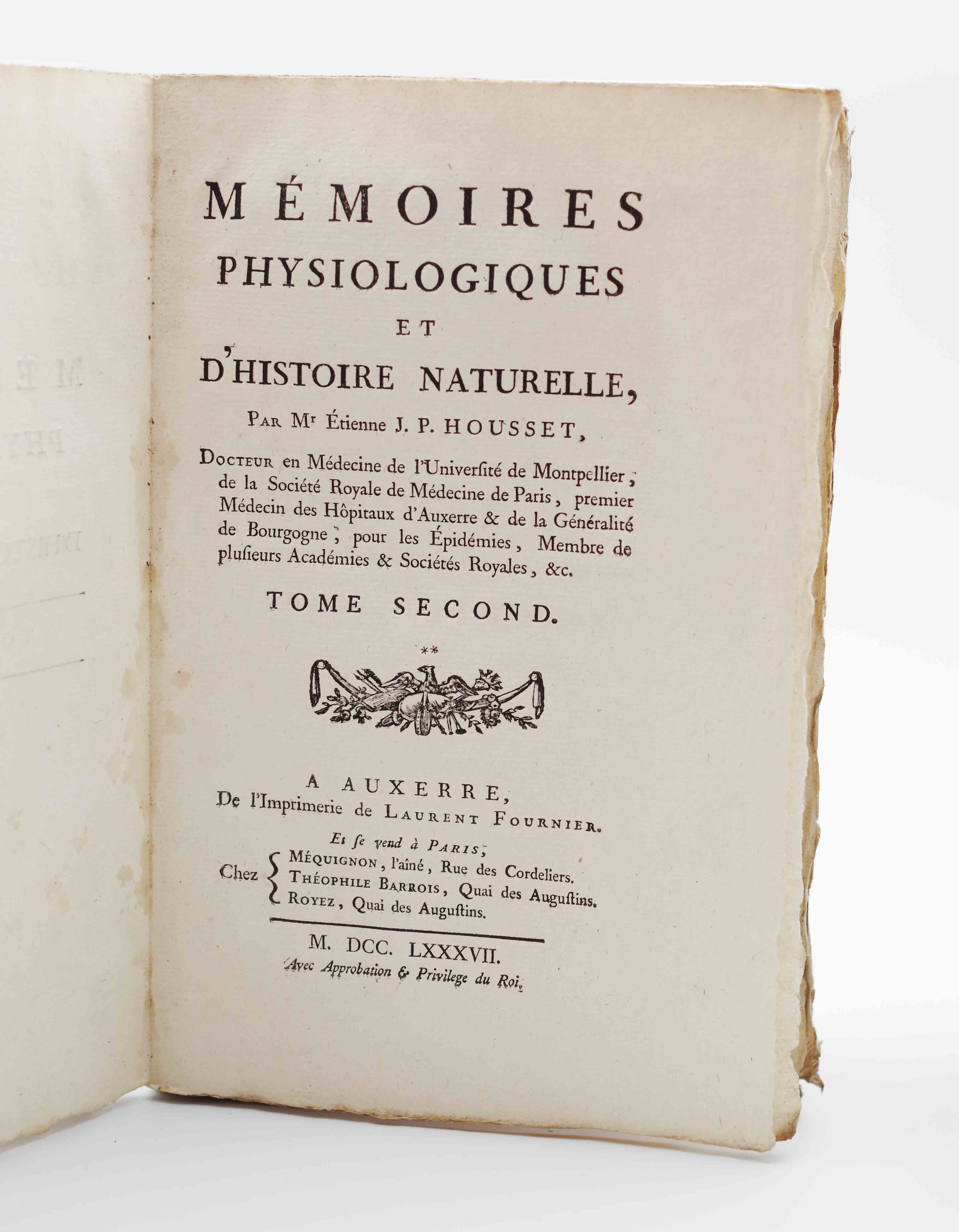 Mémoires physiologiques et d'histoire naturelle - Housset - 1787