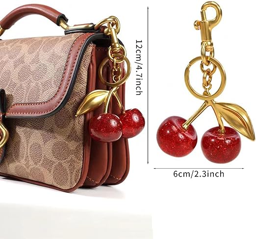 Cherry Car Keychain for Women, Cute Shiny Resin Metal Accessories for Backpacks, Wallets