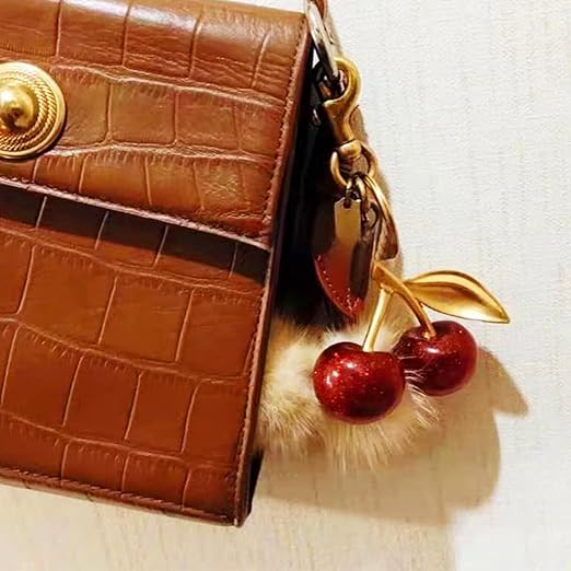 Cherry Car Keychain for Women, Cute Shiny Resin Metal Accessories for Backpacks, Wallets