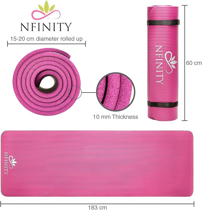 Yoga Mat Exercise Fitness foam Extra Thick Non-Slip Large Padded High Density for Pilates gymnastics stretching Workout with Free Carry Strap.