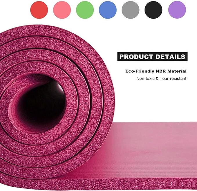 Yoga Mat Exercise Fitness foam Extra Thick Non-Slip Large Padded High Density for Pilates gymnastics stretching Workout with Free Carry Strap.