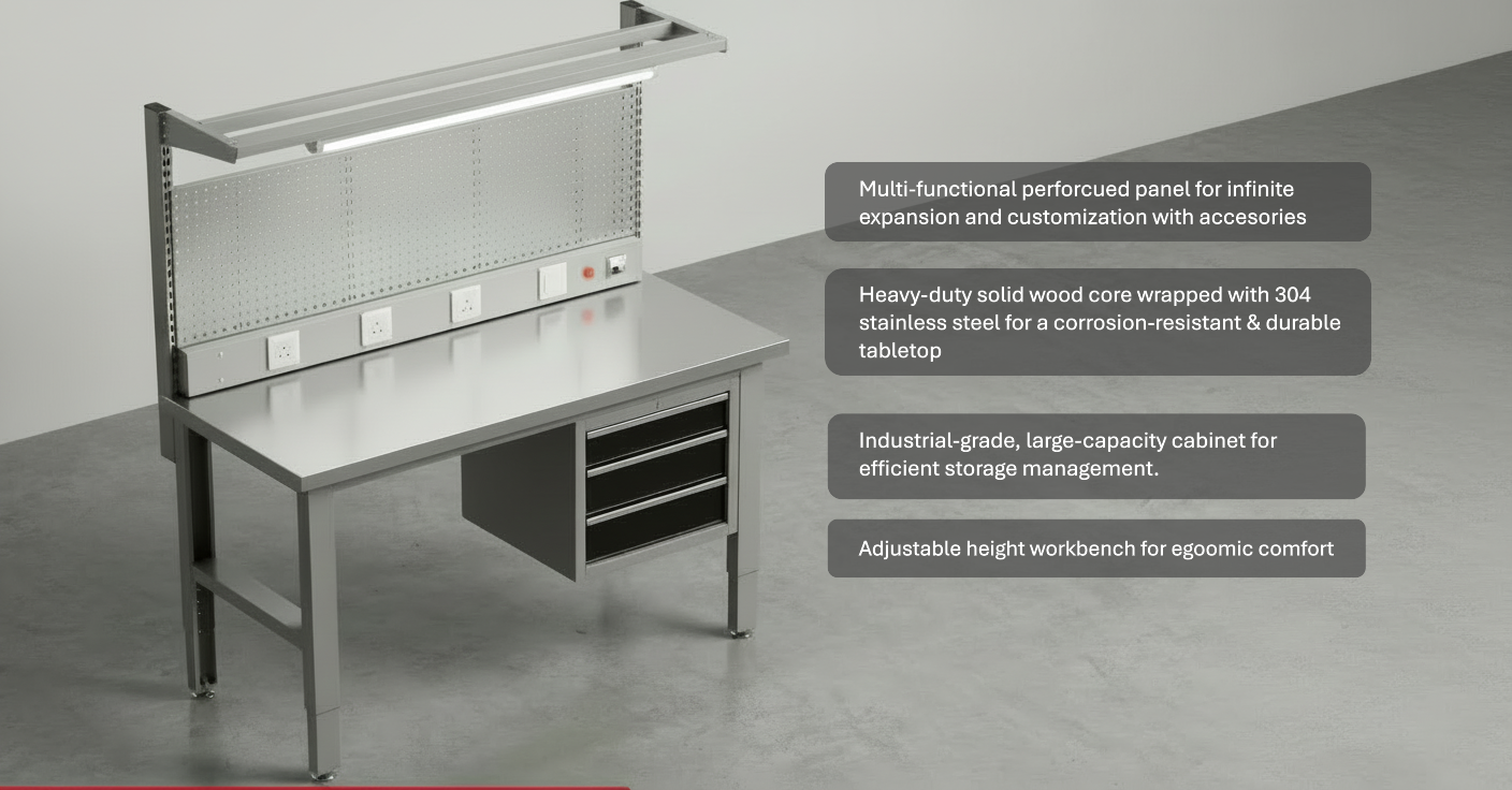 Workbench with Pegboard and Drawers
