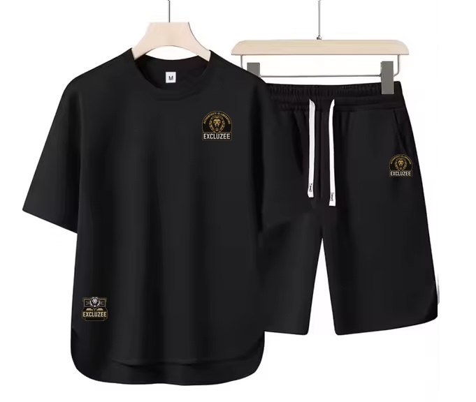 Black Short-Sleeve Shirt and Shorts Set