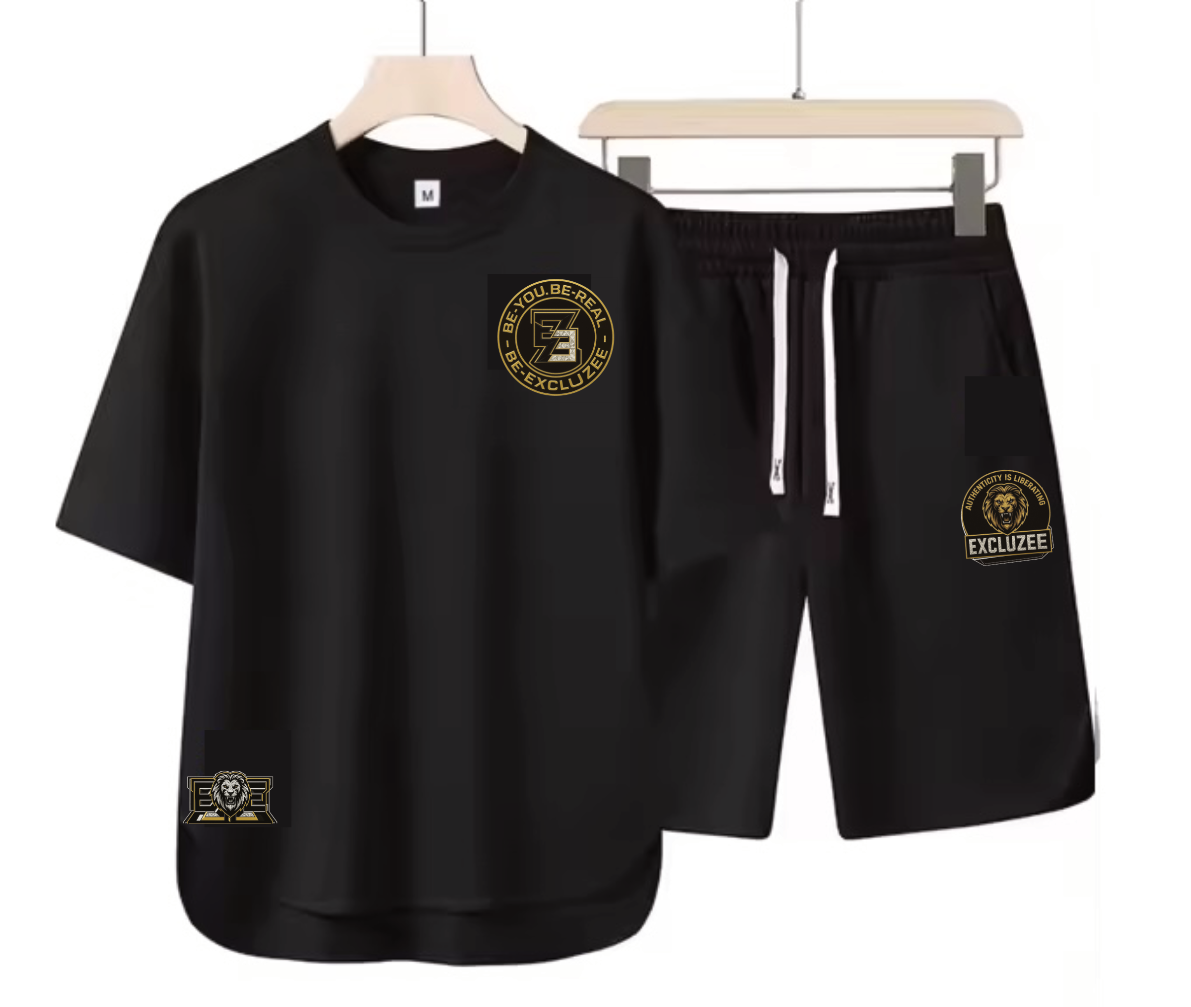 Black Short-Sleeve Shirt and Shorts Set